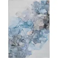 Photo of 3' X 4' Blue and Gray Abstract Washable Non Skid Indoor Outdoor Area Rug