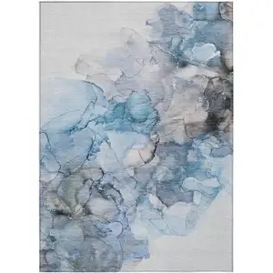 Photo of 3' X 4' Blue and Gray Abstract Washable Non Skid Indoor Outdoor Area Rug