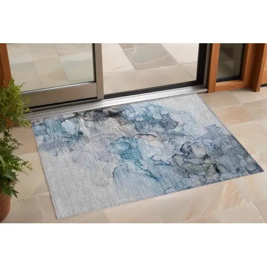 Blue and Gray Abstract Washable Non Skid Indoor Outdoor Area Rug Photo 1