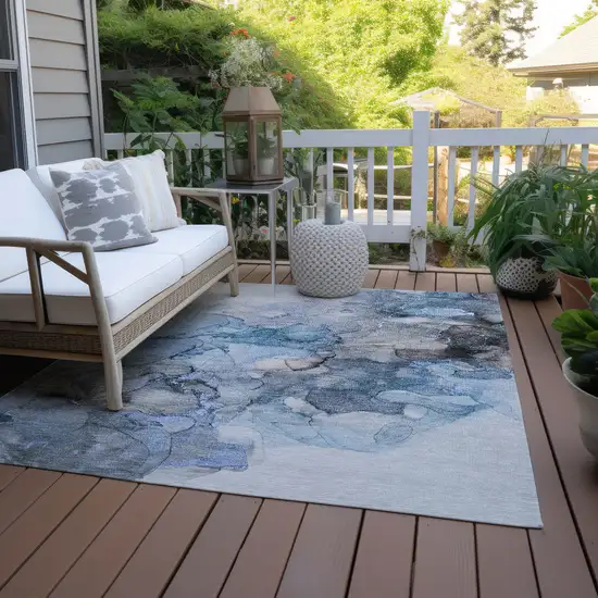 3' X 4' Blue and Gray Abstract Washable Non Skid Indoor Outdoor Area Rug Photo 8