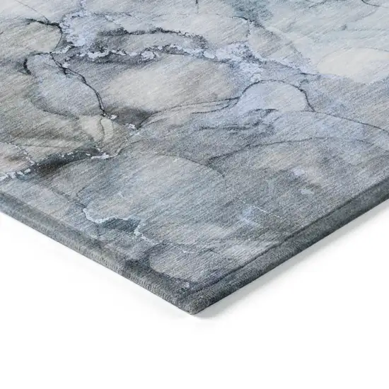 Blue and Gray Abstract Washable Non Skid Indoor Outdoor Area Rug Photo 5