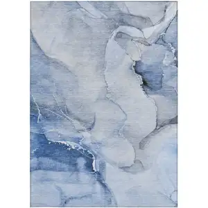 Photo of 3' X 4' Blue and Gray Abstract Washable Non Skid Indoor Outdoor Area Rug