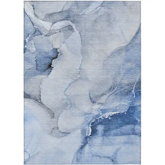 3' X 4' Blue and Gray Abstract Washable Non Skid Indoor Outdoor Area Rug Photo 2