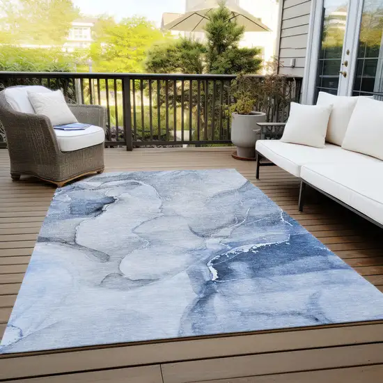 Blue and Gray Abstract Washable Non Skid Indoor Outdoor Area Rug Photo 8