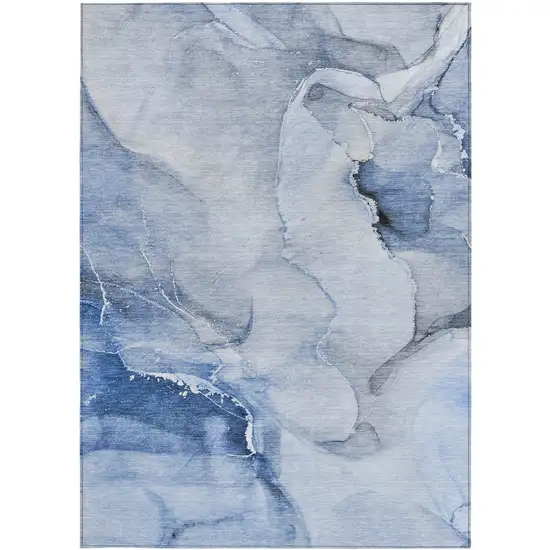 Blue and Gray Abstract Washable Non Skid Indoor Outdoor Area Rug Photo 5