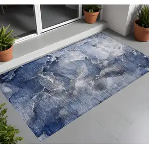 Photo of 3' X 4' Blue and Gray Abstract Washable Non Skid Indoor Outdoor Area Rug