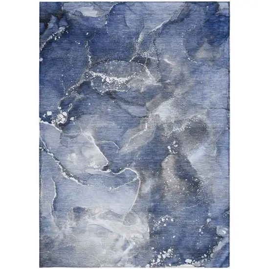 Blue and Gray Abstract Washable Non Skid Indoor Outdoor Area Rug Photo 7