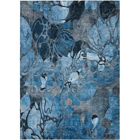 3' X 5' Blue and Gray Abstract Washable Indoor Outdoor Area Rug Photo 4