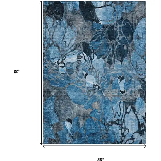 3' X 5' Blue and Gray Abstract Washable Indoor Outdoor Area Rug Photo 3