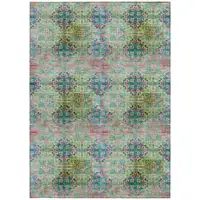 Photo of 3' X 4' Blue and Green Floral Medallion Washable Non Skid Indoor Outdoor Area Rug