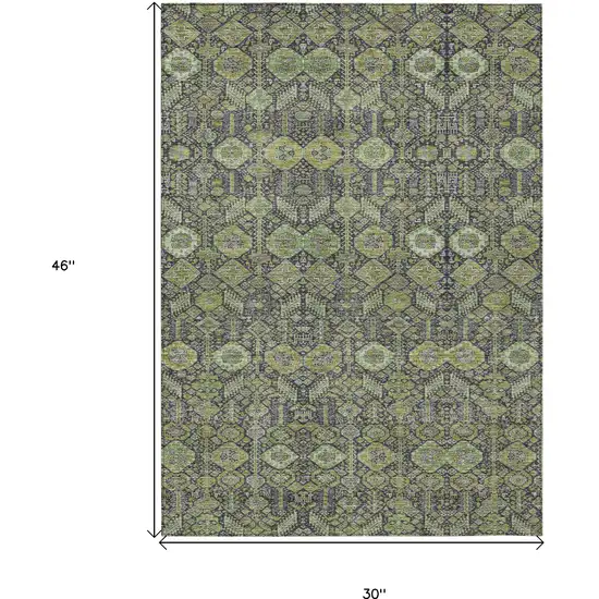 3' X 4' Blue and Green Floral Washable Non Skid Indoor Outdoor Area Rug Photo 3