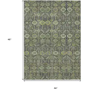 Photo of 3' X 4' Blue and Green Floral Washable Non Skid Indoor Outdoor Area Rug