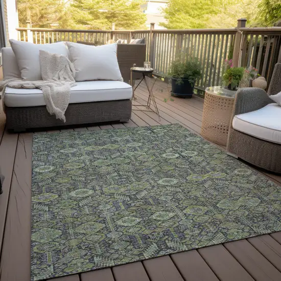 3' X 4' Blue and Green Floral Washable Non Skid Indoor Outdoor Area Rug Photo 9