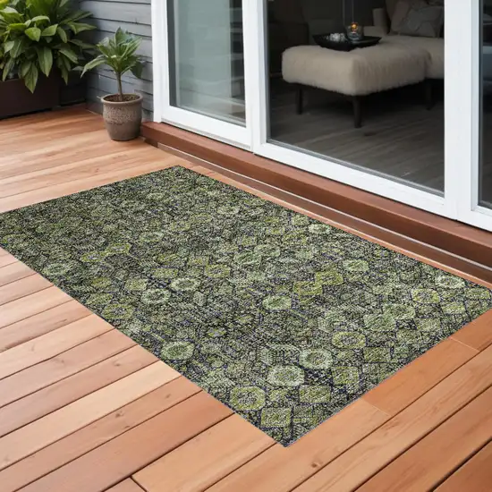 3' X 4' Blue and Green Floral Washable Non Skid Indoor Outdoor Area Rug Photo 1