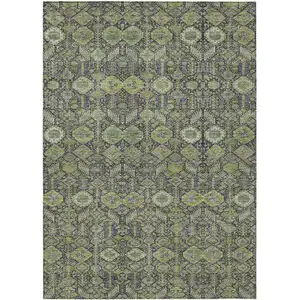 Photo of 3' X 5' Blue and Green Floral Washable Non Skid Indoor Outdoor Area Rug