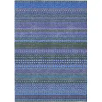 Photo of 3' X 4' Blue and Green Striped Washable Non Skid Indoor Outdoor Area Rug