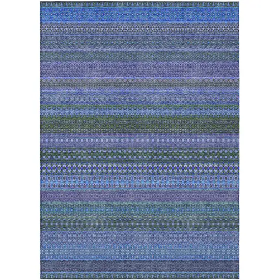 3' X 4' Blue and Green Striped Washable Non Skid Indoor Outdoor Area Rug Photo 2