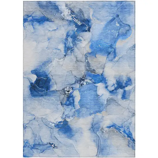 3' X 4' Blue and Ivory Abstract Washable Non Skid Indoor Outdoor Area Rug Photo 3