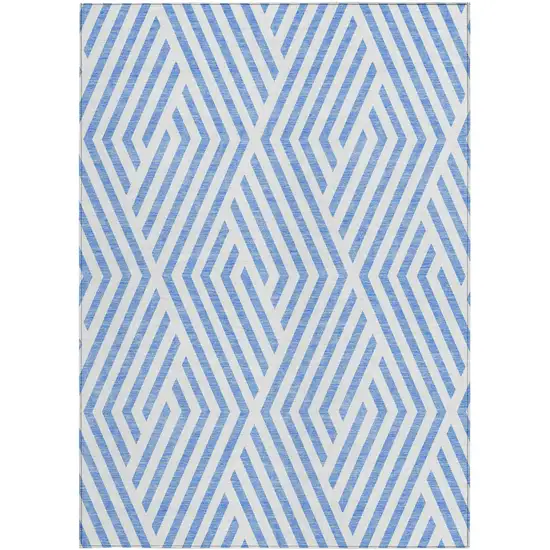 3' X 4' Blue and Ivory Geometric Washable Non Skid Indoor Outdoor Area Rug Photo 5