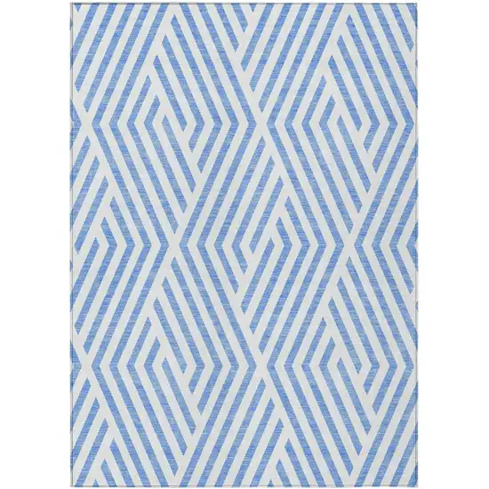 3' X 4' Blue and Ivory Geometric Washable Non Skid Indoor Outdoor Area Rug Photo 2