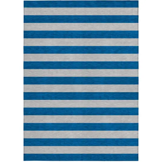 3' X 4' Blue and Ivory Striped Washable Non Skid Indoor Outdoor Area Rug Photo 5