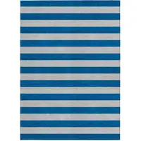 Photo of 3' X 5' Blue and Ivory Striped Washable Non Skid Indoor Outdoor Area Rug