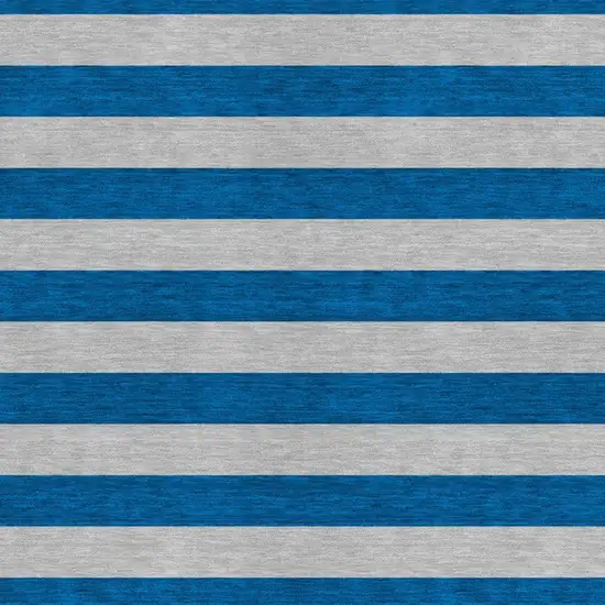 Blue and Ivory Striped Washable Indoor Outdoor Area Rug Photo 5