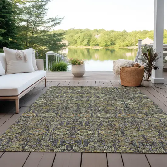 3' X 4' Blue and Orange Floral Washable Non Skid Indoor Outdoor Area Rug Photo 9