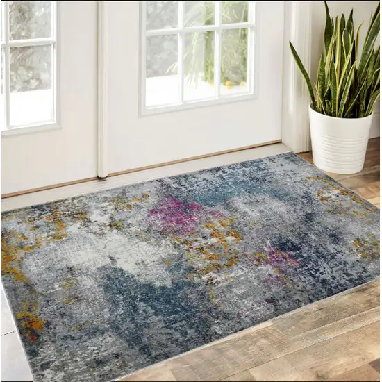 3' X 5' Blue and Pink Abstract Power Loom Area Rug Photo 1