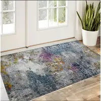 Photo of 3' X 5' Blue and Pink Abstract Power Loom Area Rug