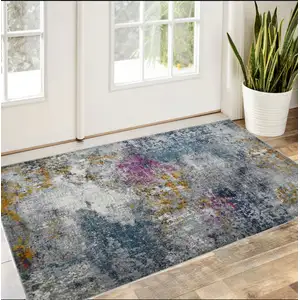 Photo of 3' X 5' Blue and Pink Abstract Power Loom Area Rug