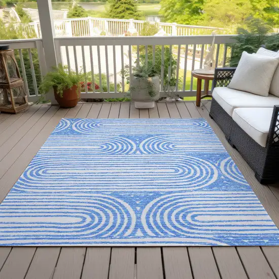 3' X 4' Blue and White Abstract Washable Non Skid Indoor Outdoor Area Rug Photo 9