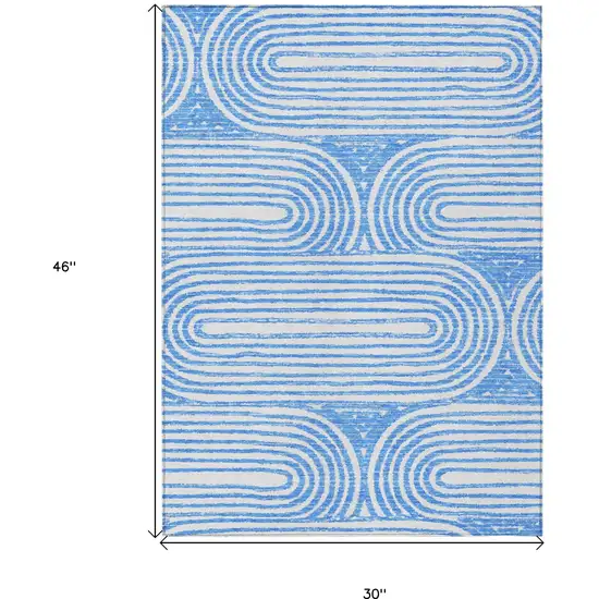 3' X 4' Blue and White Abstract Washable Non Skid Indoor Outdoor Area Rug Photo 3