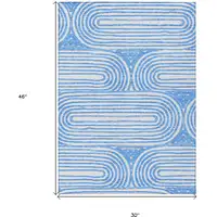 Photo of 3' X 4' Blue and White Abstract Washable Non Skid Indoor Outdoor Area Rug