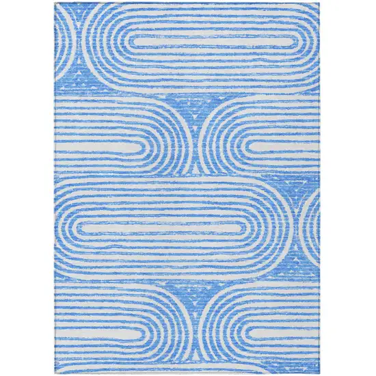 3' X 4' Blue and White Abstract Washable Non Skid Indoor Outdoor Area Rug Photo 2