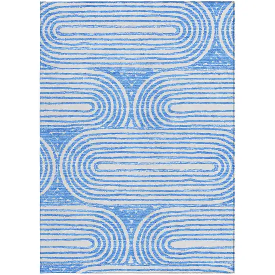 Blue and White Abstract Washable Non Skid Indoor Outdoor Area Rug Photo 4