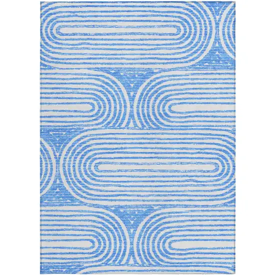 3' X 5' Blue and White Abstract Washable Non Skid Indoor Outdoor Area Rug Photo 4