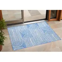 Photo of 3' X 5' Blue and White Abstract Washable Non Skid Indoor Outdoor Area Rug