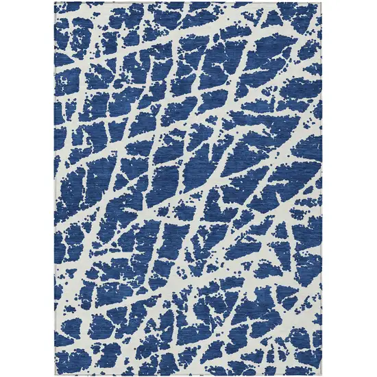 3' X 4' Blue and White Abstract Washable Non Skid Indoor Outdoor Area Rug Photo 2