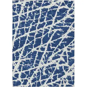 Photo of 3' X 4' Blue and White Abstract Washable Non Skid Indoor Outdoor Area Rug