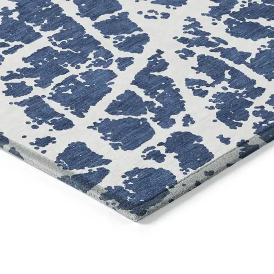 Blue and White Abstract Washable Non Skid Indoor Outdoor Area Rug Photo 5