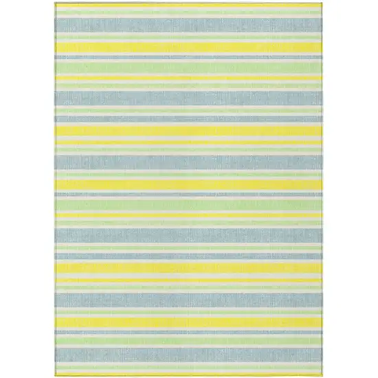 3' X 4' Blue and Yellow Striped Washable Non Skid Indoor Outdoor Area Rug Photo 2