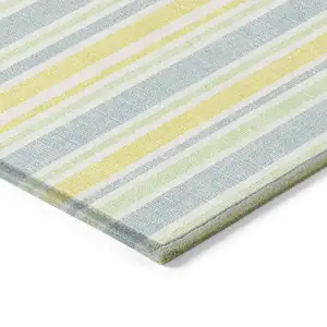 Photo of 3' X 4' Blue and Yellow Striped Washable Non Skid Indoor Outdoor Area Rug