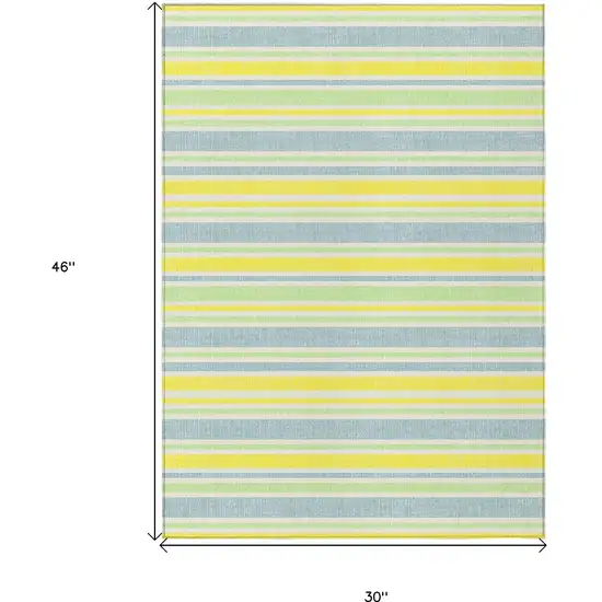 3' X 4' Blue and Yellow Striped Washable Non Skid Indoor Outdoor Area Rug Photo 3