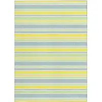 Photo of 3' X 5' Blue and Yellow Striped Washable Non Skid Indoor Outdoor Area Rug