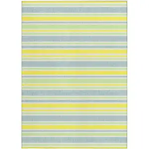 Photo of 3' X 5' Blue and Yellow Striped Washable Non Skid Indoor Outdoor Area Rug