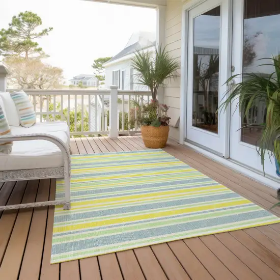 3' X 5' Blue and Yellow Striped Washable Non Skid Indoor Outdoor Area Rug Photo 8