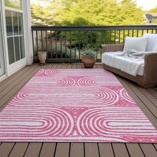 3' X 5' Blush Abstract Washable Non Skid Indoor Outdoor Area Rug Photo 9