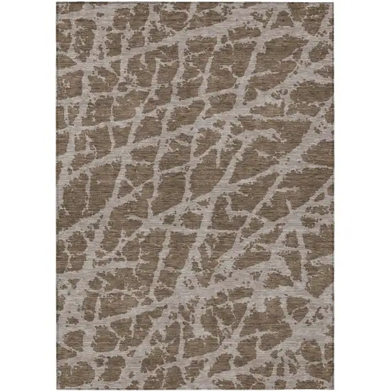 3' X 4' Brown Abstract Washable Non Skid Indoor Outdoor Area Rug Photo 2