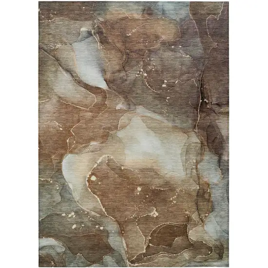 3' X 4' Brown Abstract Washable Non Skid Indoor Outdoor Area Rug Photo 2